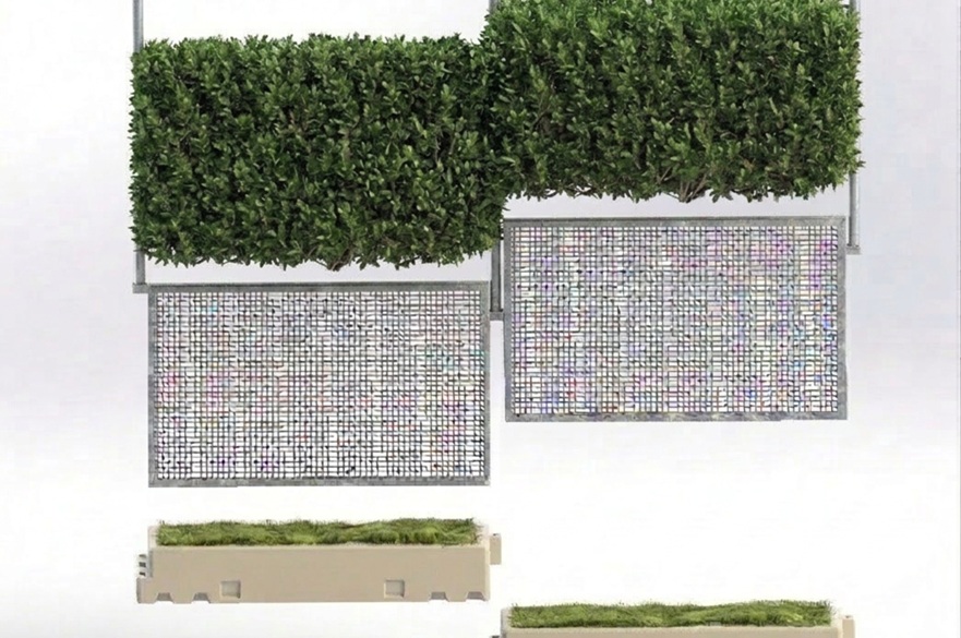 A designer's render of their hedgerow construction site fencing panels.