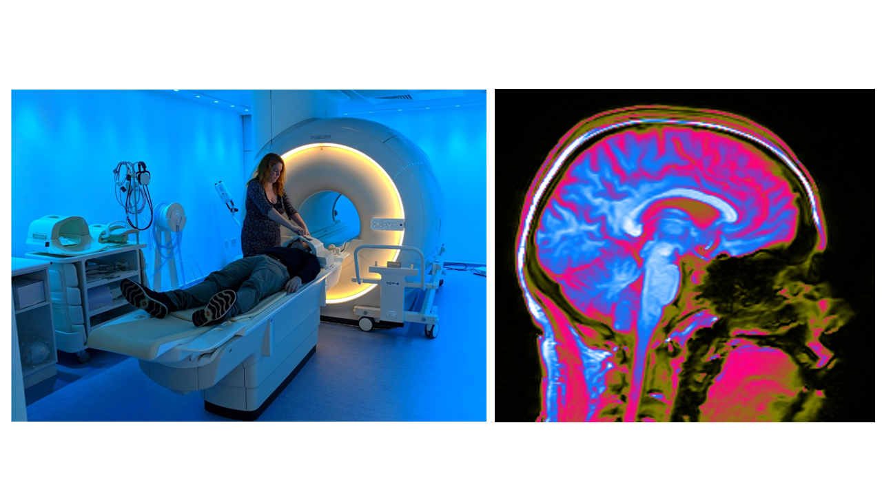 An image of an MRI scanner and a scan