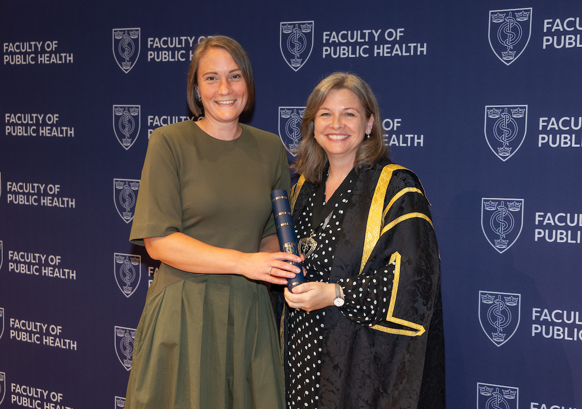 Professor Rowena Hill receiving her Faculty of Public Health Fellowship award