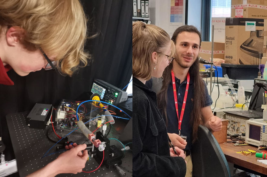 Students working with plasma and MRI equipment