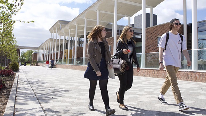 Students walking past the Pavilion