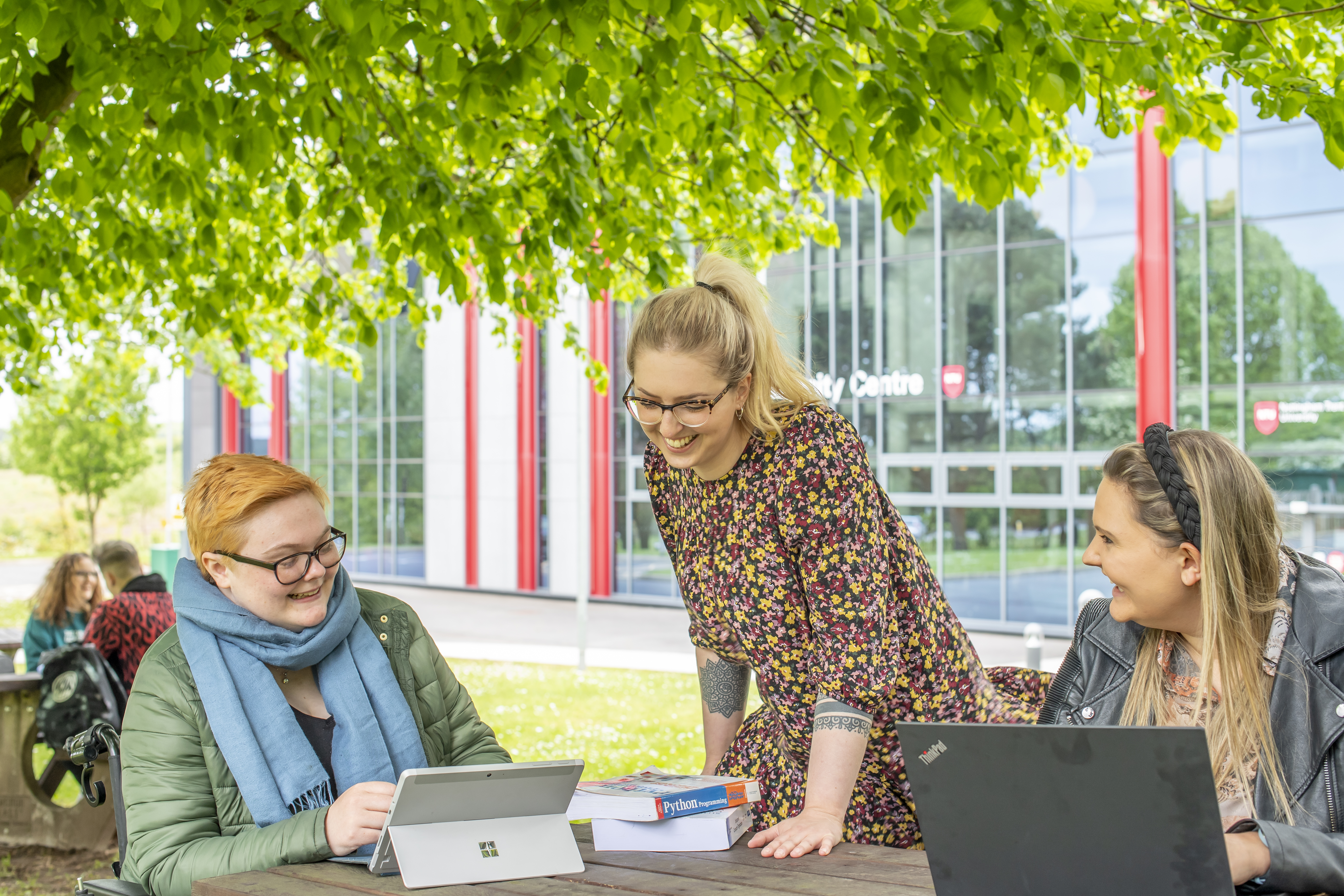Students working outside