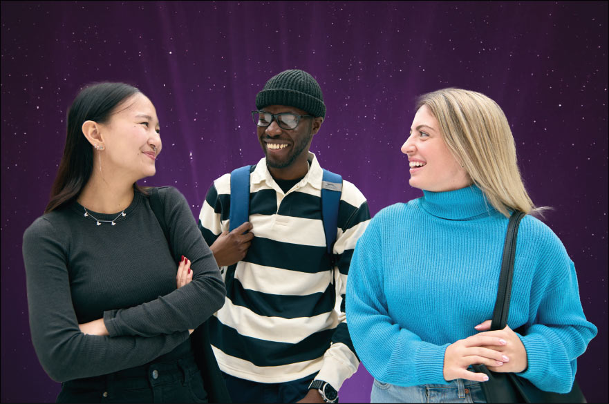 Students laughing on star backdrop