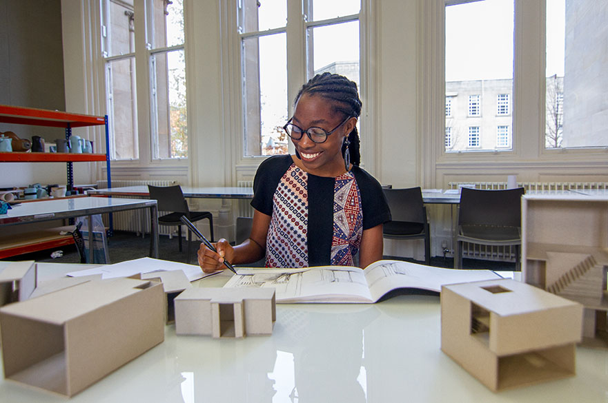 Interior Architecture and Design student Sola Olowo Ake in the Arkwright studio. 