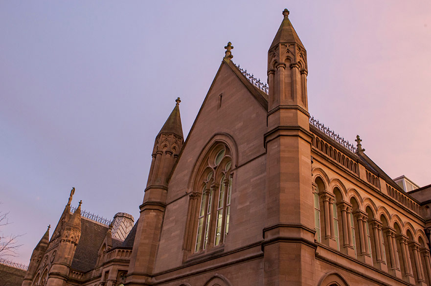 Close up shot of NTU's Arkwright building, focusing on the historic architecture