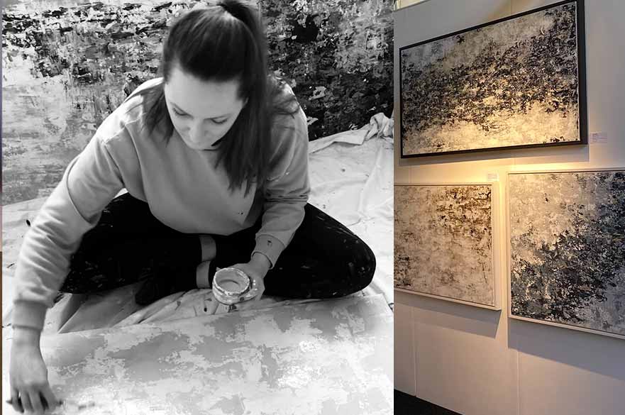 Acrylics now short course student Megan Hatton with her beautiful paintings