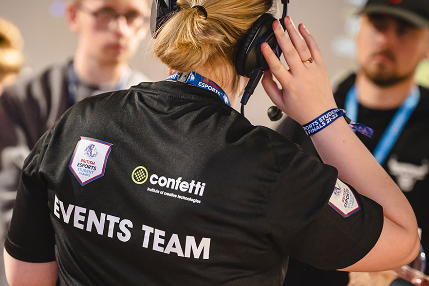 Female student working at an event