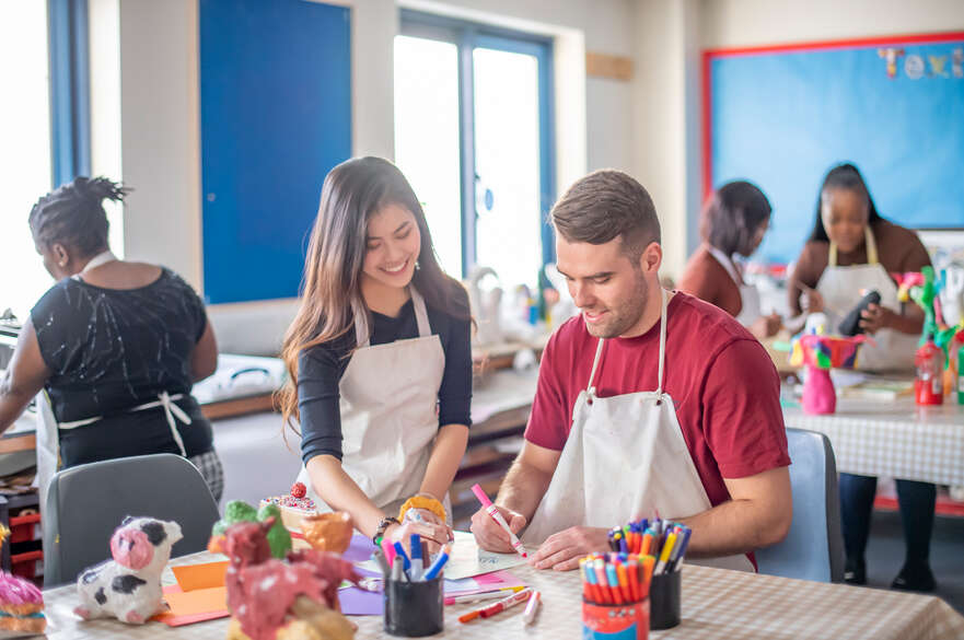 Teaching students in mock classroom