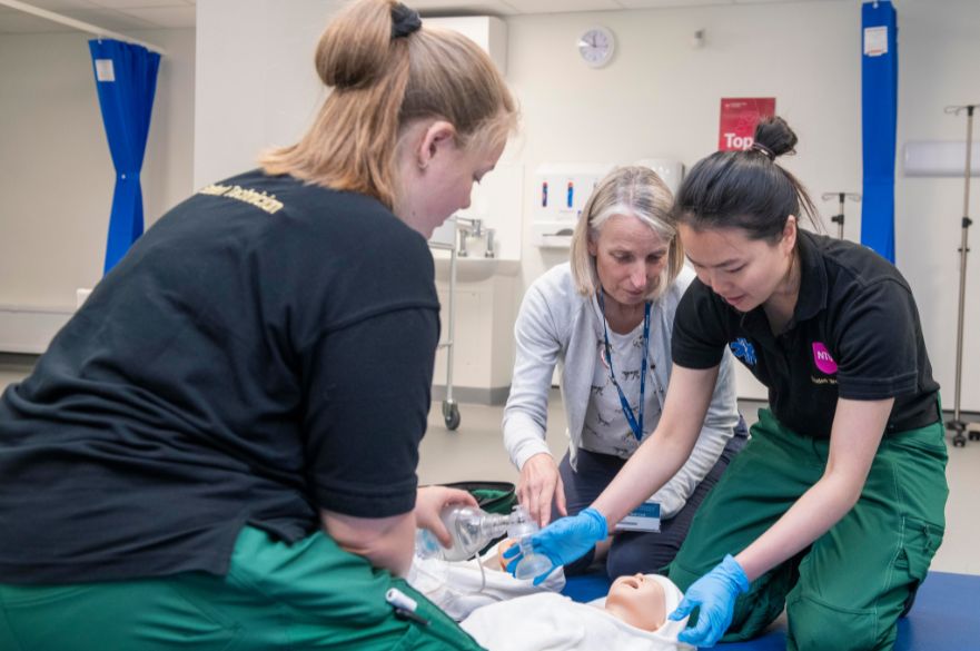 Paramedic students and staff member in Health and Allied Professions Centre