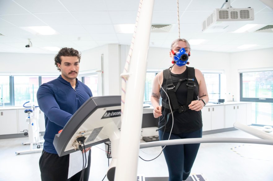 Students using equipment in Sports Lab