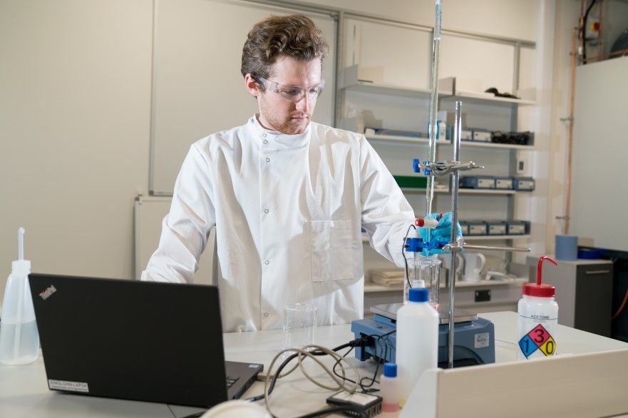Student in the Engineering building