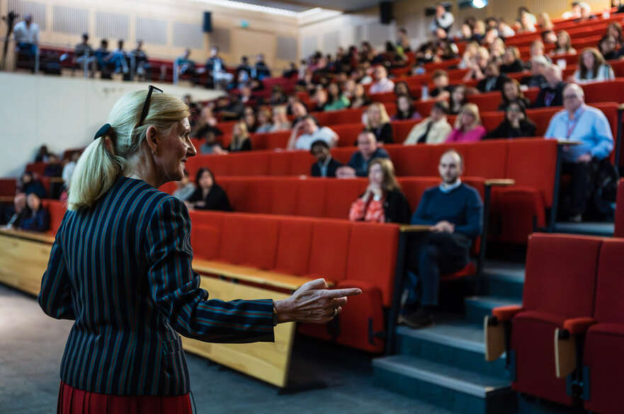 the guest lecture Debbie Hewitt speaking in the business leader class