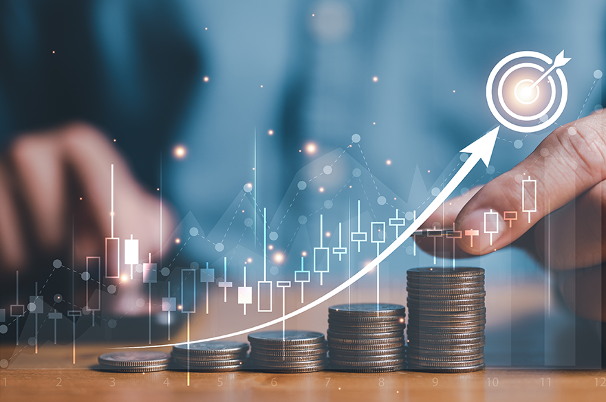 Coins being stacked to show increase in profits