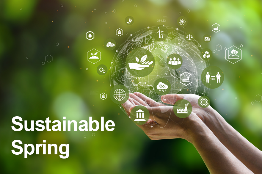 Hands holding symbols that represent sustainability.