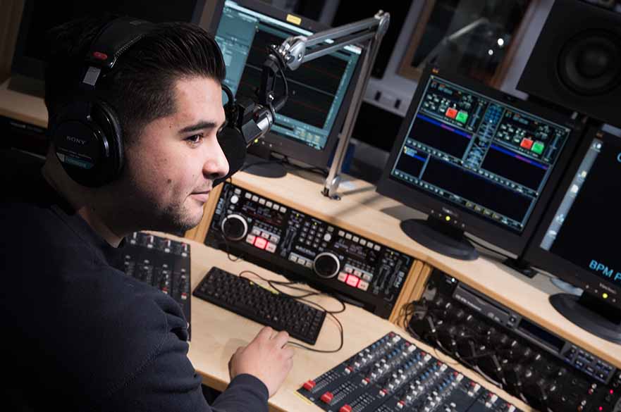 Student in radio studio