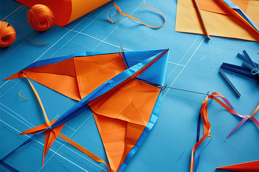 paper kite and tools laid out on table