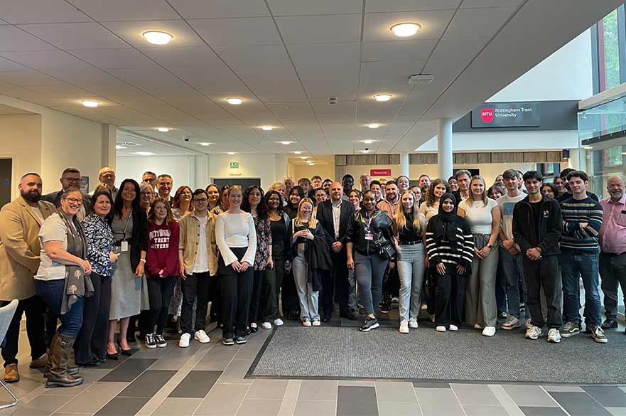 european inclusive communities challenge group photo at mansfield campus showcase event