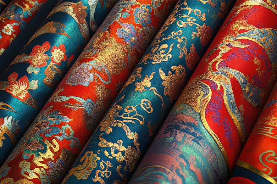 chinese pattern fabric on display
