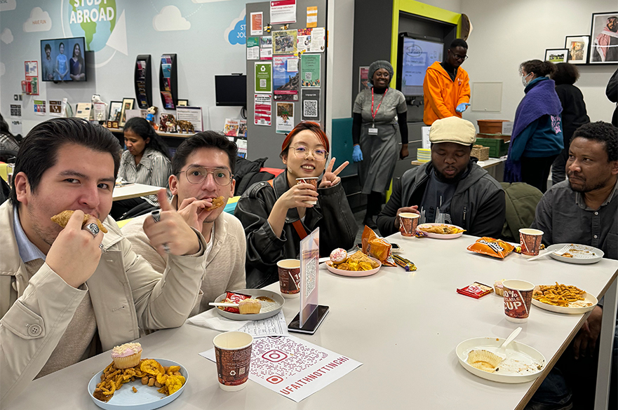 Students enjoying free Global Community Lunch at city global lounge
