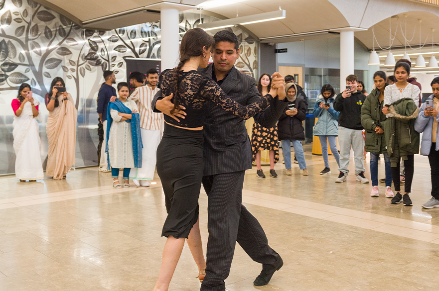 students dancing salsa at clifton global week