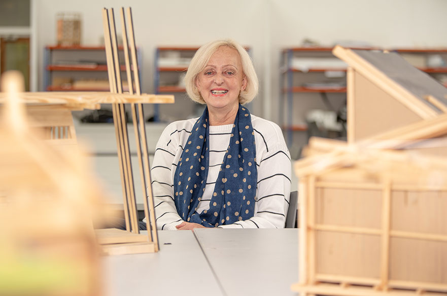 Michelle Pepin with building models