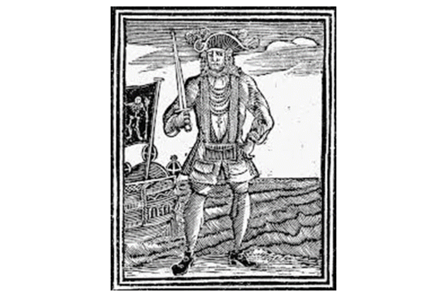 Black and white drawing of a king holding a sword in a field