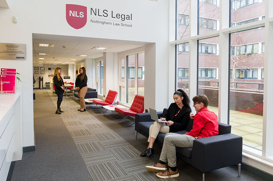 students and staff sat in NLS Legal reception