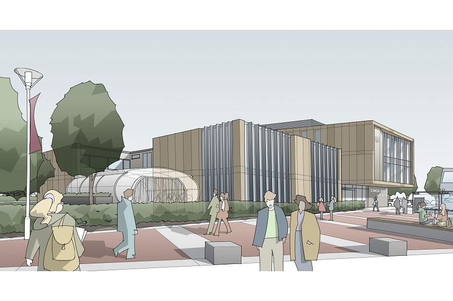Outside the new building
