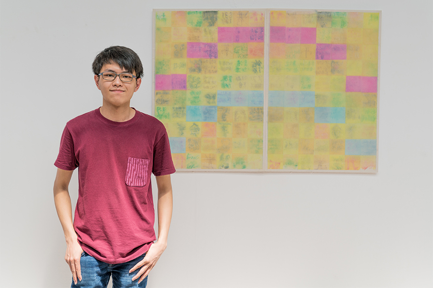 Student creates rainbow artwork using sticky notes to remember lockdown