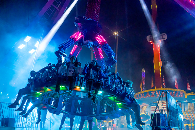 Nottingham Goose Fair with people on ride