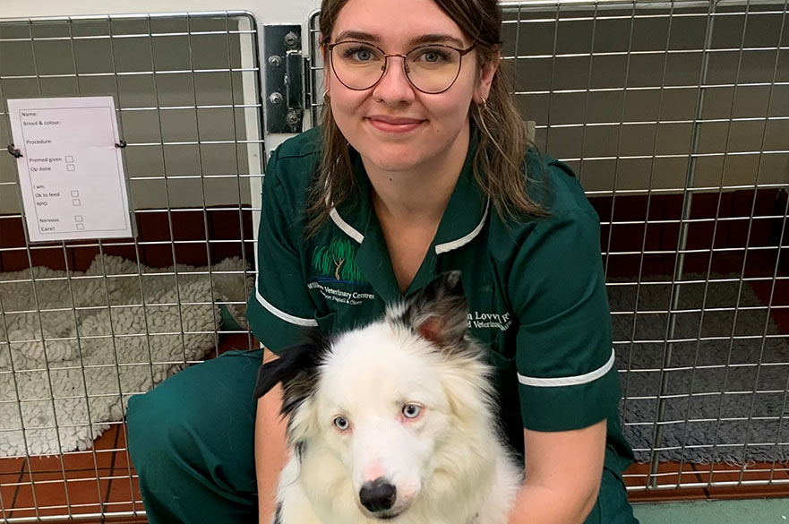 Bethan Lovvorn at the vet with dog