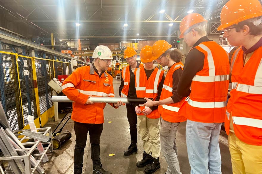 BSc Product Design students watching a demonstration in a factory