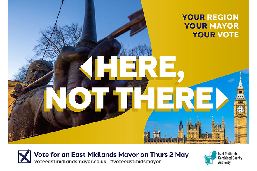 Graphic of Nottingham and Westminster with 'here, not there' arrows