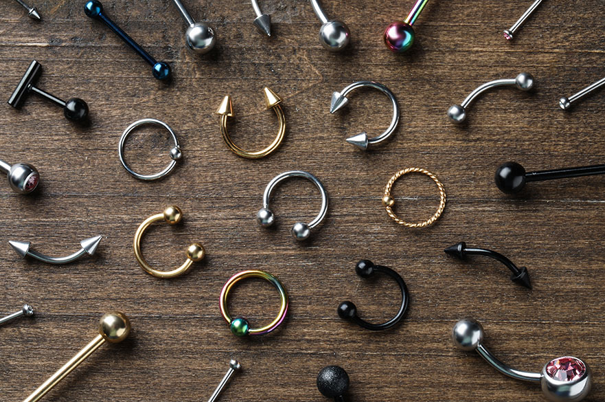 Body jewellery on a table