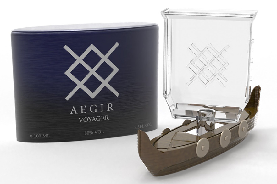 Luxury fragrance bottle shaped like a viking ship
