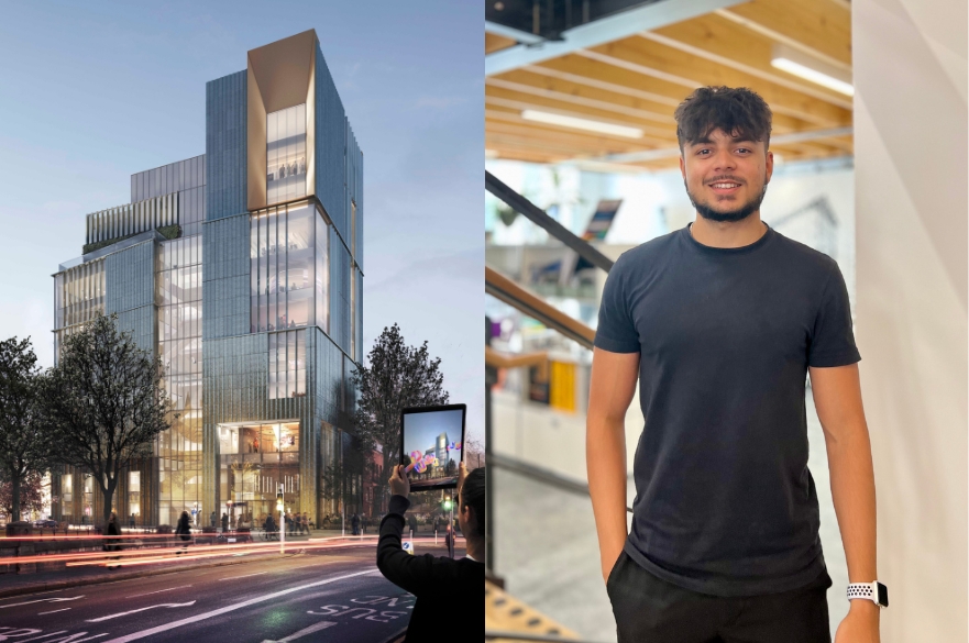 An image of the new DaDa Building and Kieran Patel