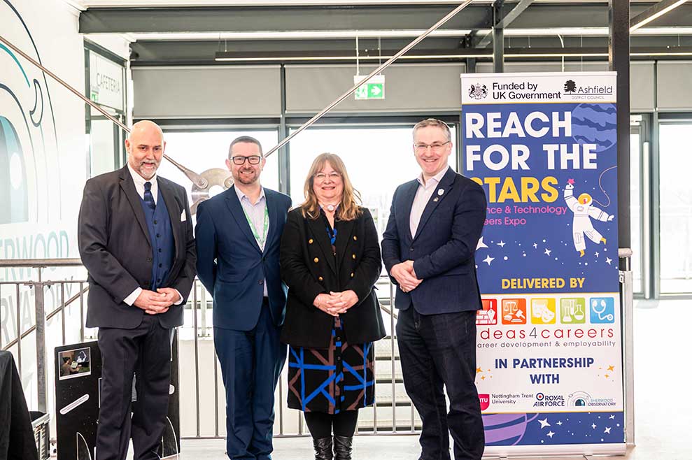 (L-R) Jon Wright (NTU) , John Bennet (Ashfield District Council), Michelle Taylor (Ideas4Careers), Councillor Matt Relf (Ashfield District Council)