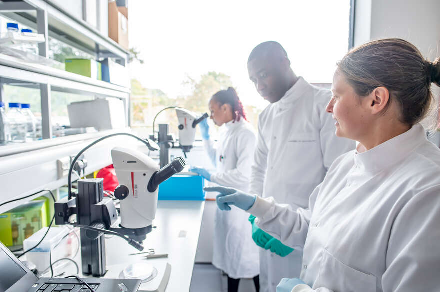 Science students working