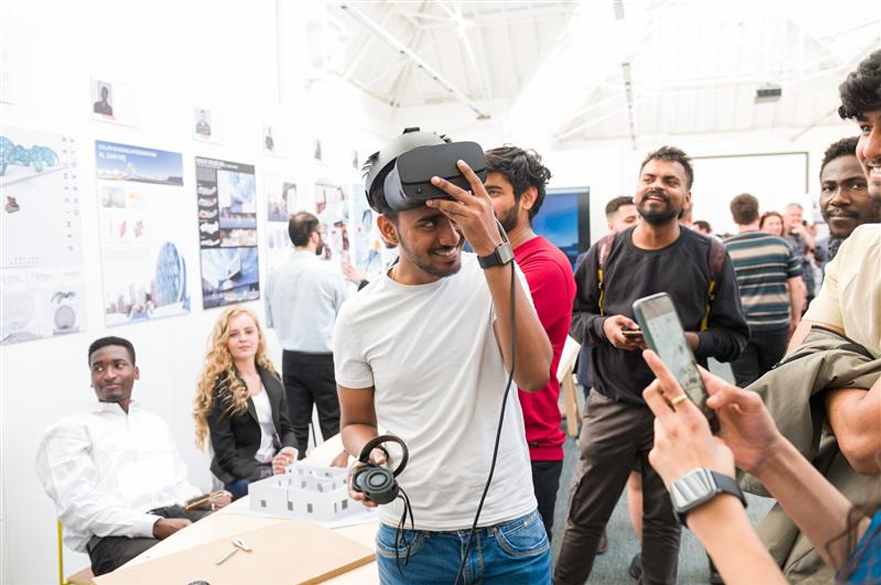 Architecture student using a VR headset