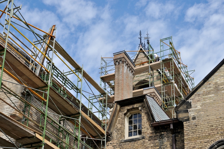 old building with scaffolding around it