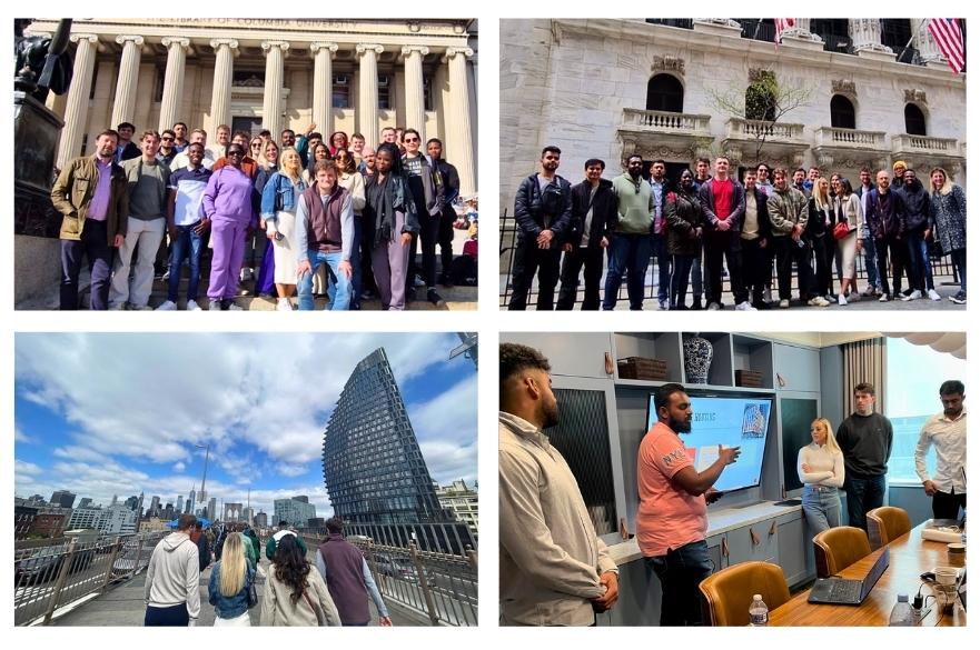 MSc students smiling and posing for the camera in NYC.
