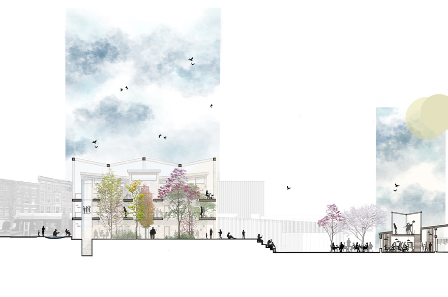 Architectural drawings of an environmental friendly building