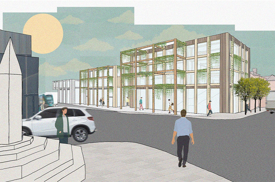 Drawings of the facade of an environmental friendly building