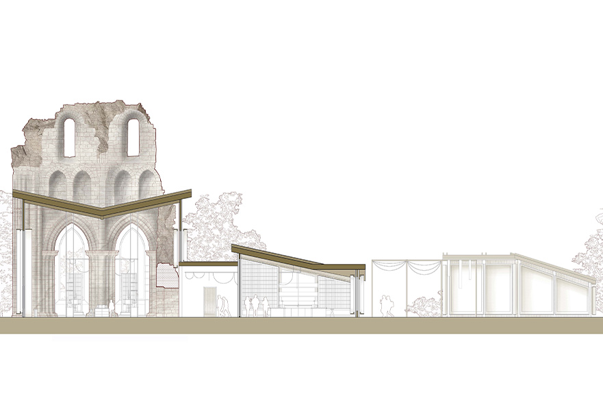 Architectural plans for a modernised building based on ruins