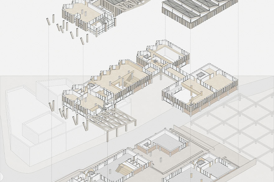 Drawings of three different levels of a building