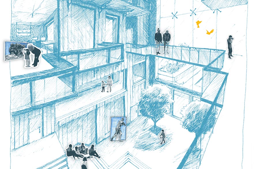 Pencil drawing of a building for the creative arts