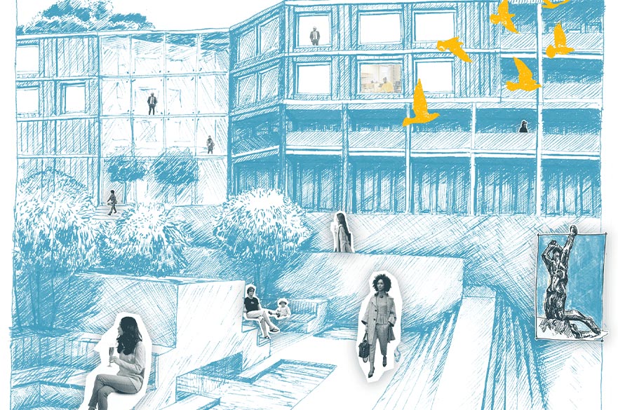 Pencil drawing of a building for the creative arts