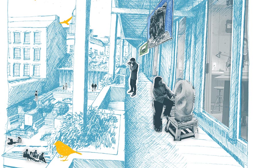 Pencil drawing of a building for the creative arts
