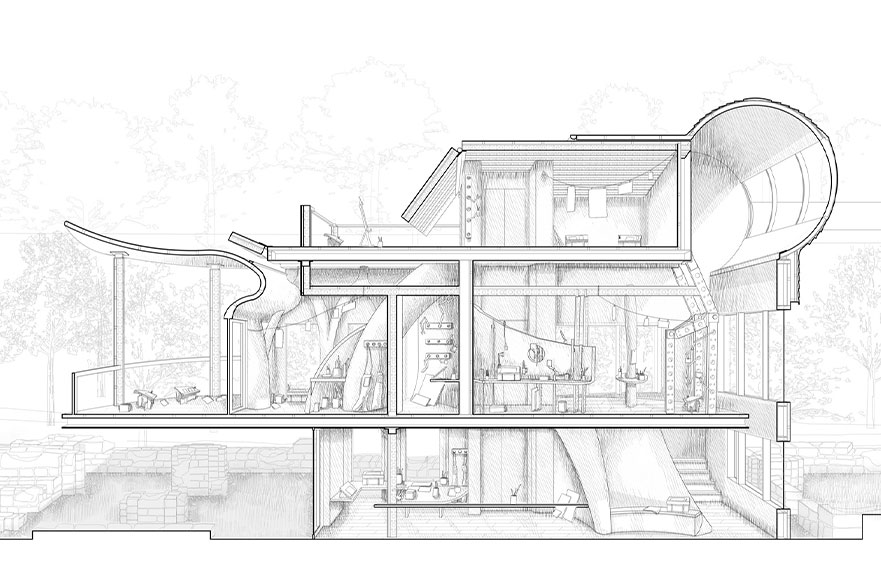 Pencil drawing design of an art building