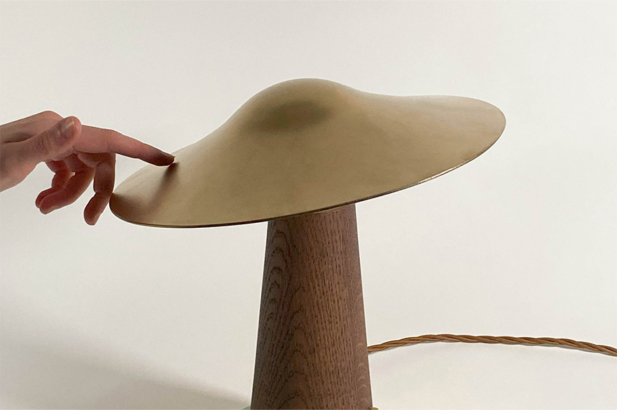 A hand touching a lamp